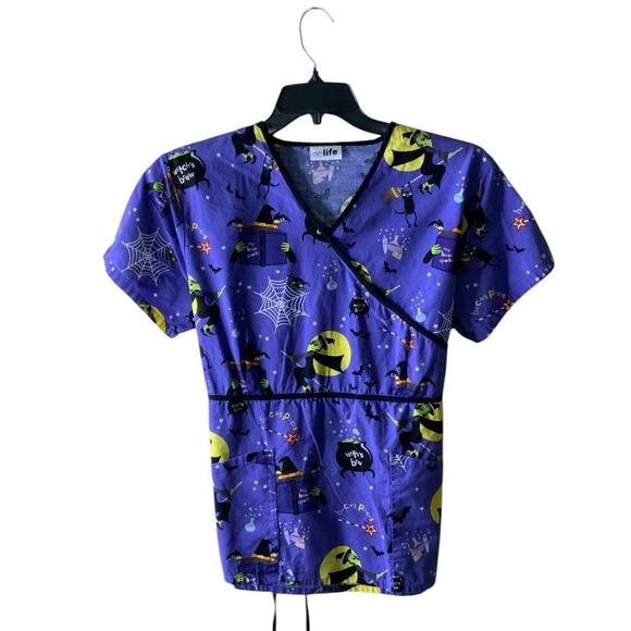 V Life Nurse Scrub Womens L Witch On A Broom Halloween Professional Uniform Top - Picture 3 of 10